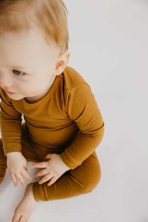 2pc Long Sleeve Pajama Set - Camel