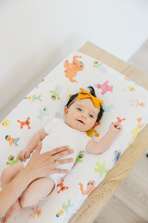 Premium Knit Diaper Changing Pad Cover - Sesame Friends