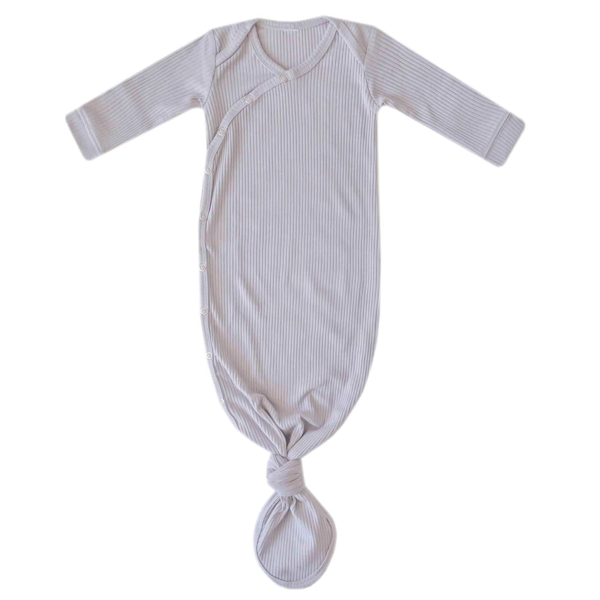 Rib Knit Newborn Knotted Gown - Ash