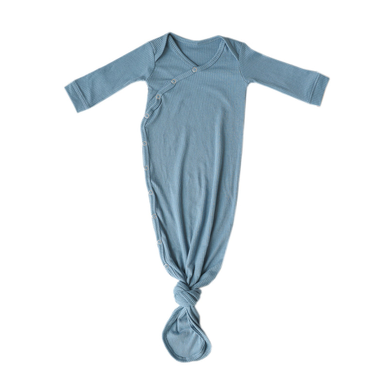 Rib Knit Newborn Knotted Gown - Atlantic