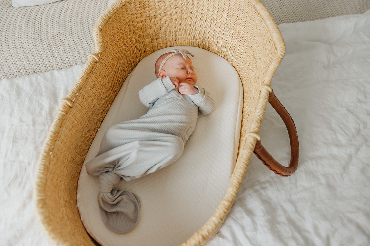 Rib Knit Newborn Knotted Gown - Ash