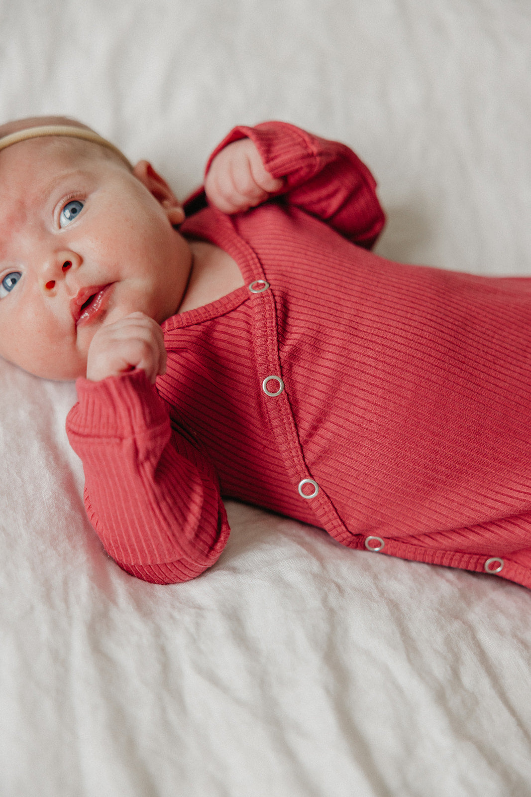 Rib Knit Newborn Knotted Gown - Berry