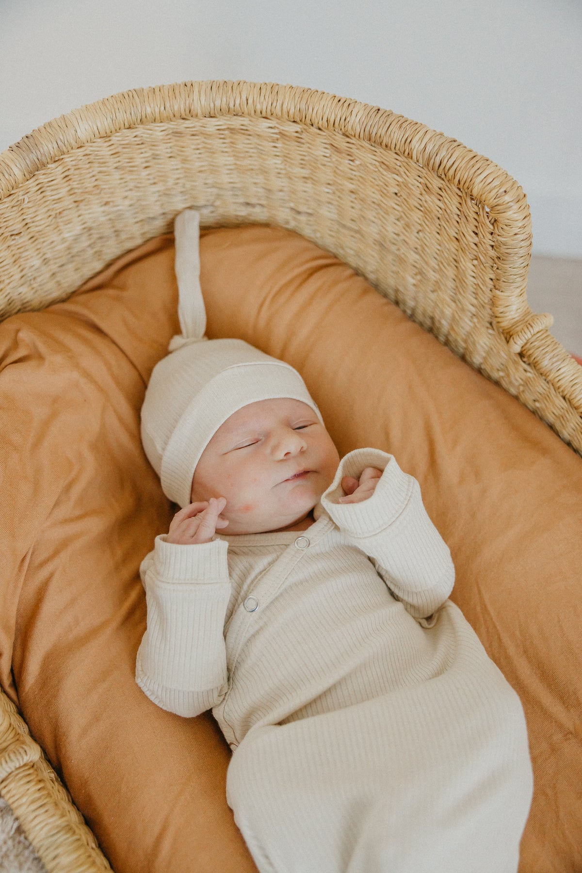 Rib Knit Newborn Knotted Gown - Moonstone