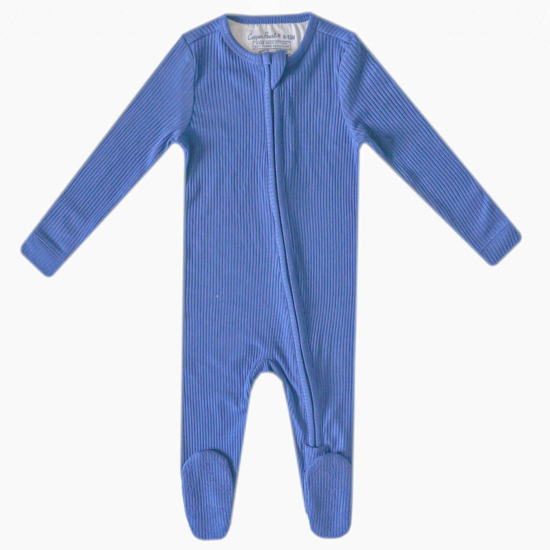 Rib Knit Zip-Up Footie Pajama - Indigo
