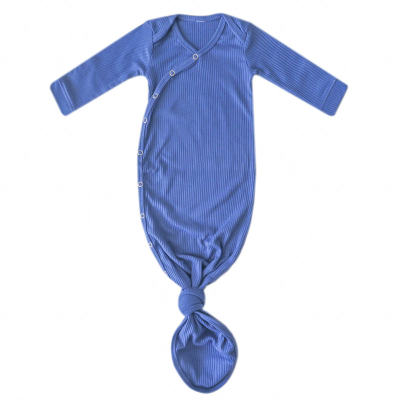 Rib Knit Newborn Knotted Gown - Indigo