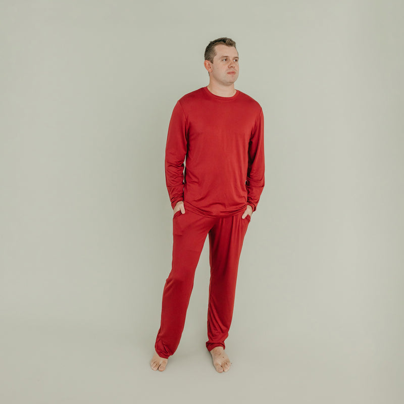 Men's Long Sleeve Pajama Set- Cranberry