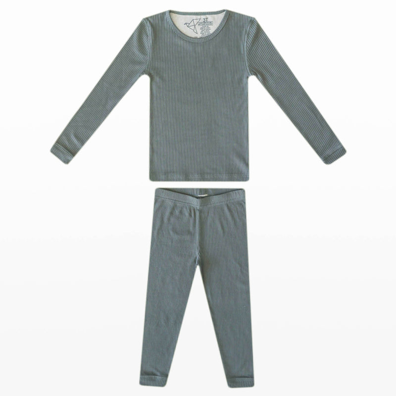 2pc Rib Knit Long Sleeve Pajama Set - Moss