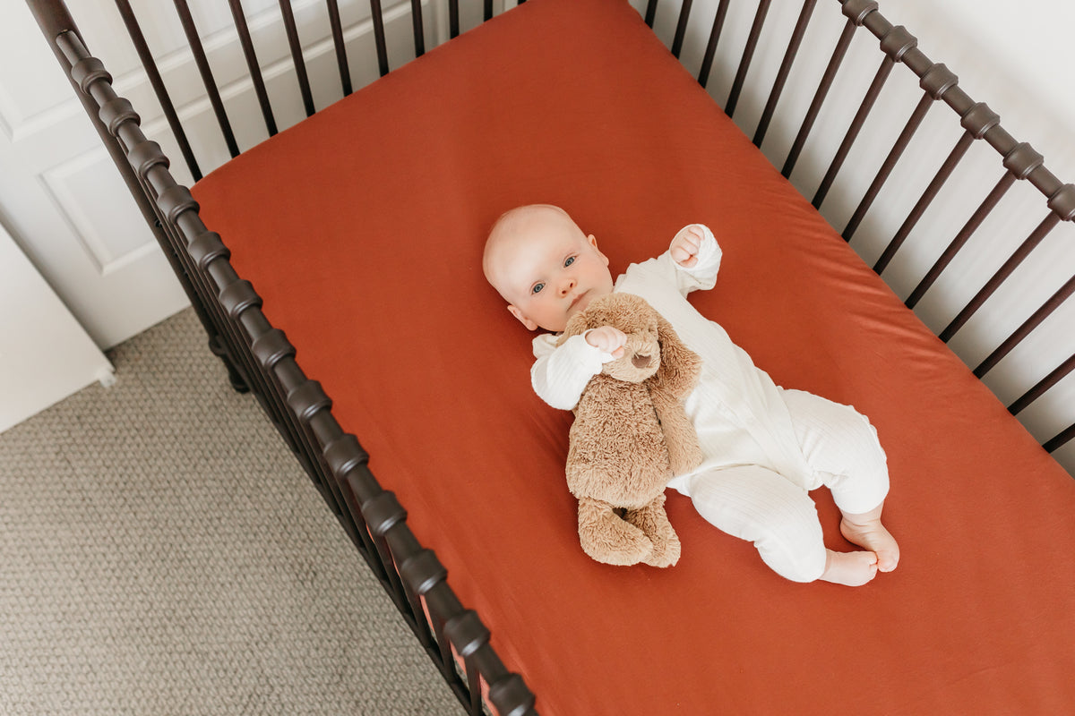 Premium Knit Fitted Crib Sheet Moab Copper Pearl