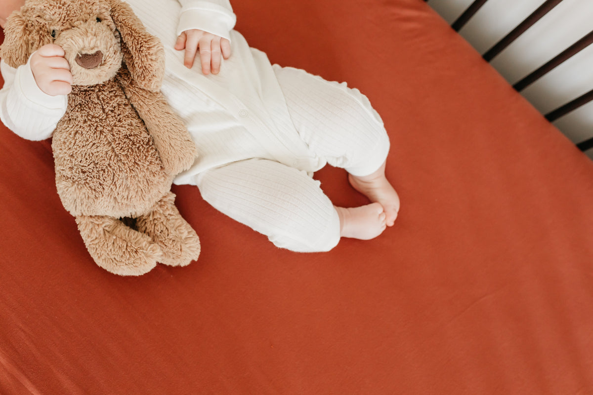 Premium Knit Fitted Crib Sheet Moab Copper Pearl