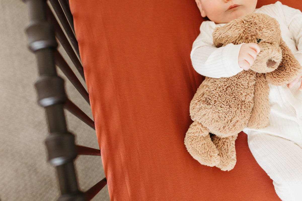 Premium Knit Fitted Crib Sheet Moab Copper Pearl