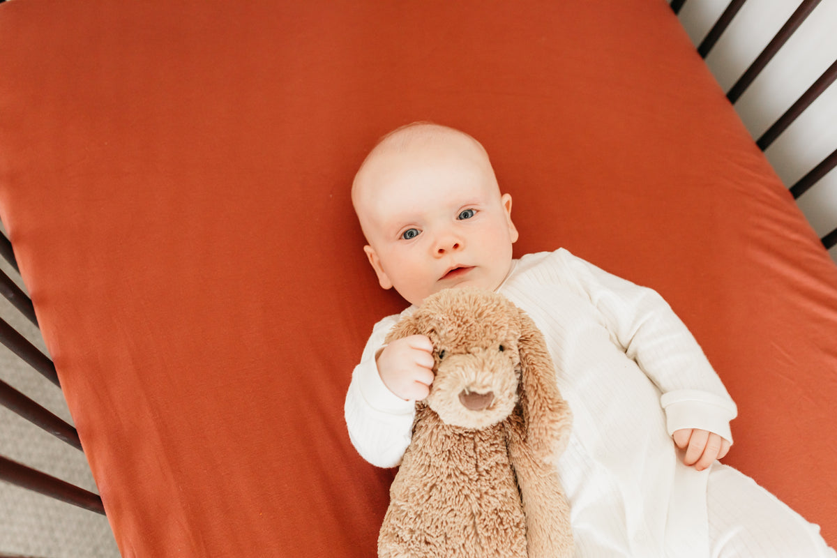 Premium Knit Fitted Crib Sheet Moab Copper Pearl