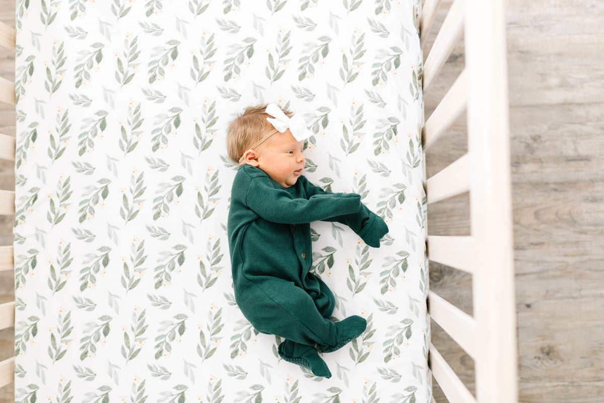 Premium Knit Fitted Crib Sheet Fern Copper Pearl